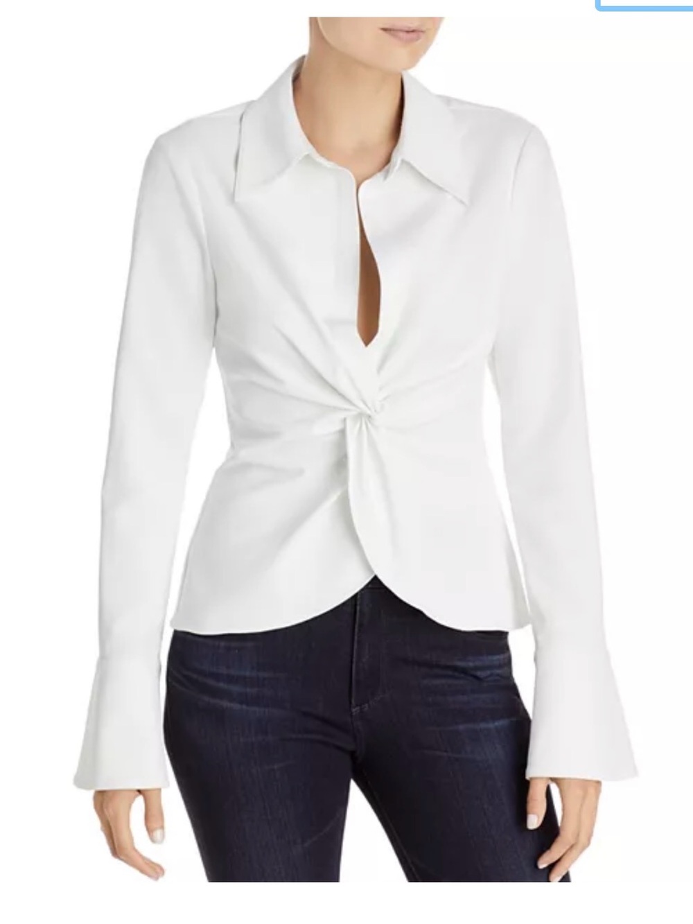 cinq a sept White Twist-Knot Collared Button-Down Top